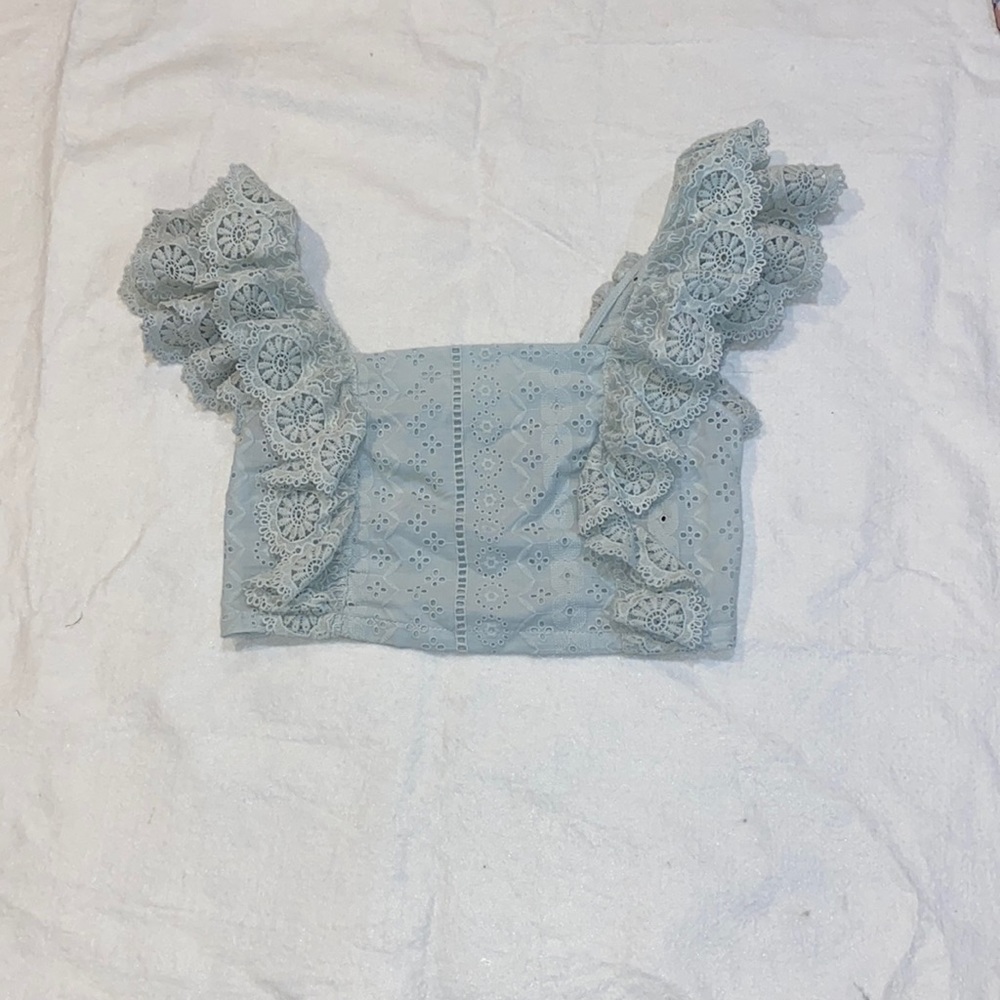 Altar’d State Teal Cropped Moselle Eyelet Top